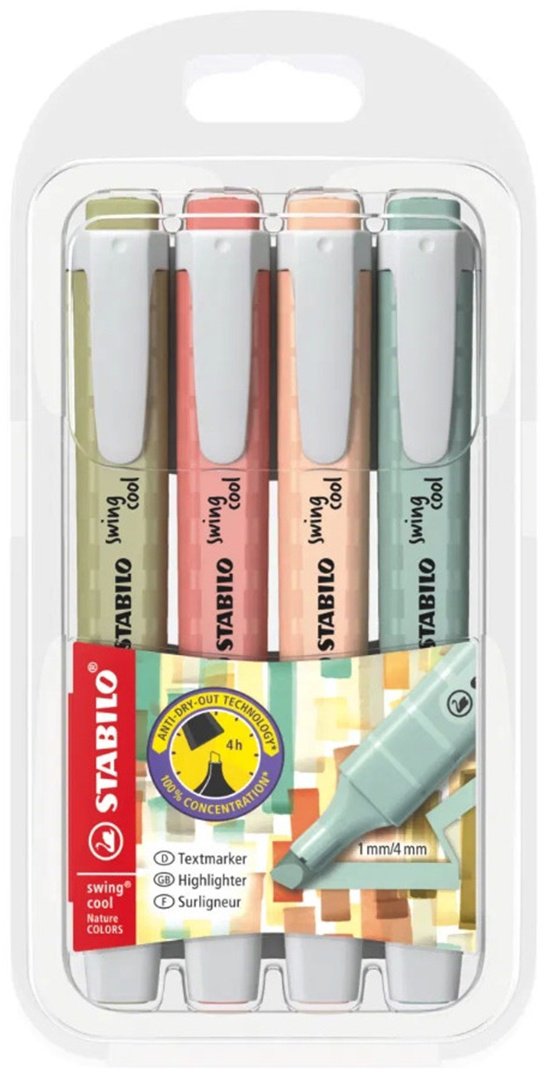 Маркер STABILO Swing Cool NatureCOLORS, 4 шт, 1 мм, мультиколор