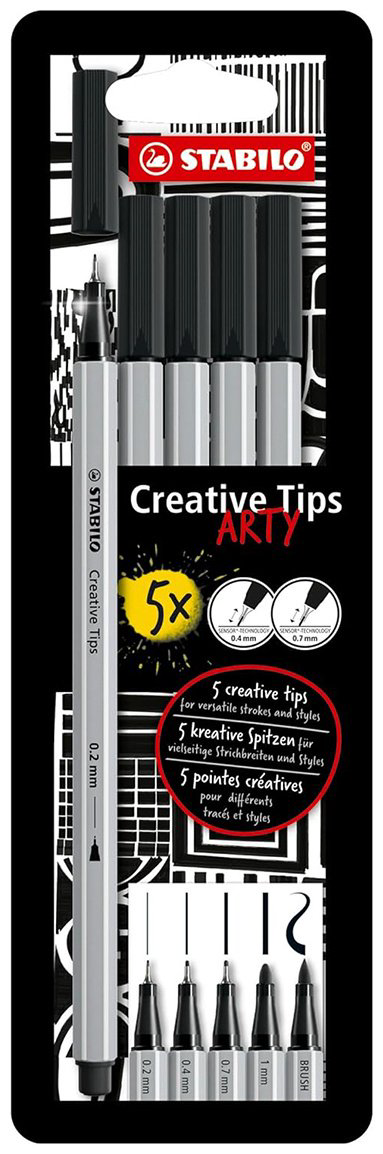 Ручка капиллярная STABILO Creative Tips ARTY 89/5-1-20 5 шт, 0.7 мм, цвет чернил черный купить,NaN