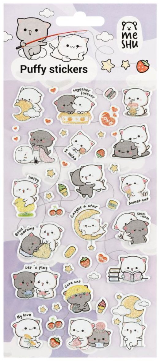 Наклейки объемные MESHU &#34;Cute kittens&#34;, 10*23см, с блестками, пакет европодвес