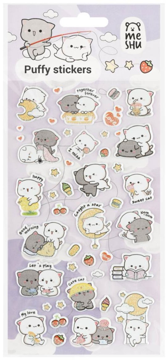 Наклейки объемные MESHU &#34;Cute kittens&#34;, 10*23см, с блестками, пакет европодвес купить,0