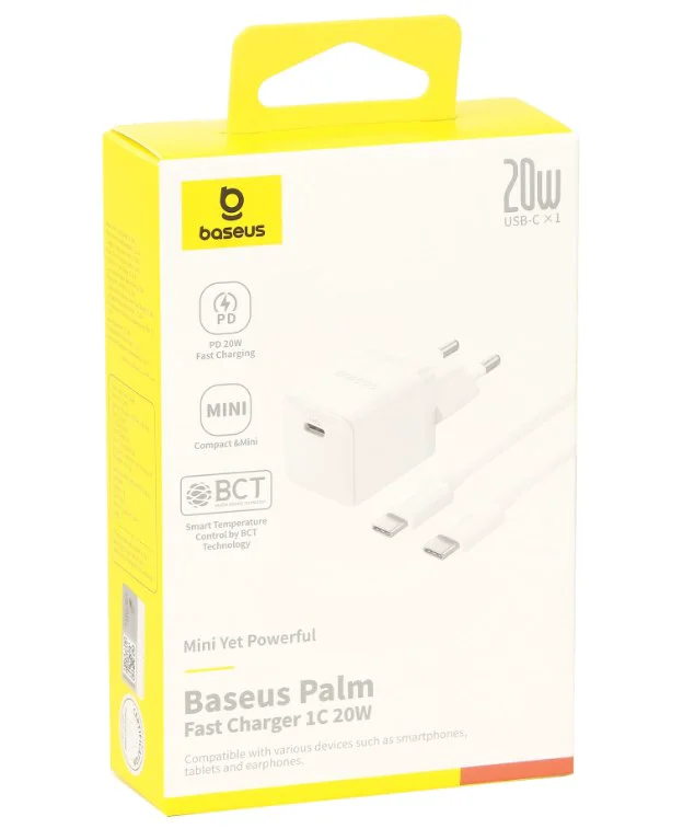Зарядное устройство Baseus Palm 1C 20W + кабель USB Type-C Moon White