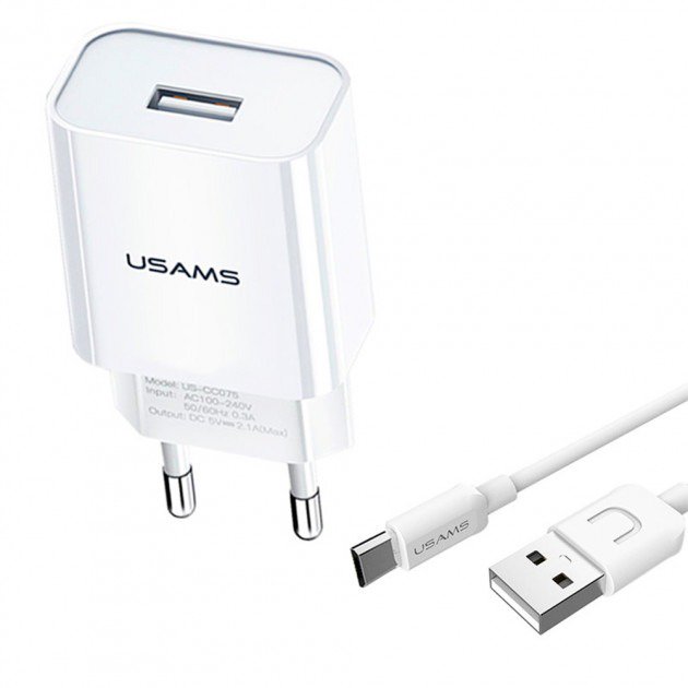 Зарядное устройство Usams T21OCTC01 Type-C белое купить,NaN