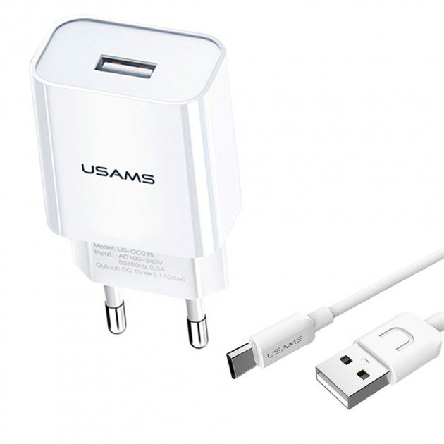 Зарядное устройство Usams T21OCTC01 Type-C белое купить,NaN