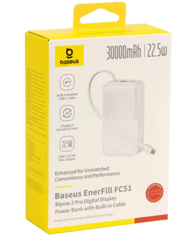 Power Bank Baseus EnerFill FC51 Bipow2 Pro Digital Display PPBD2P-3022 E0028101 30000 mAh Moon White 