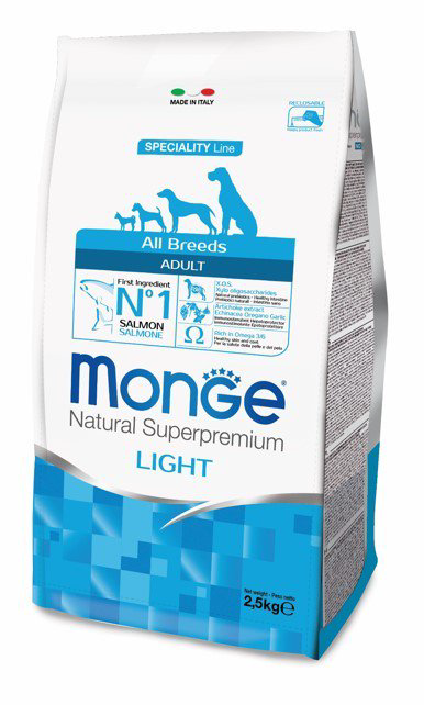 Сухой корм Monge All Breeds Adult Light с лососем 2.5кг купить,NaN