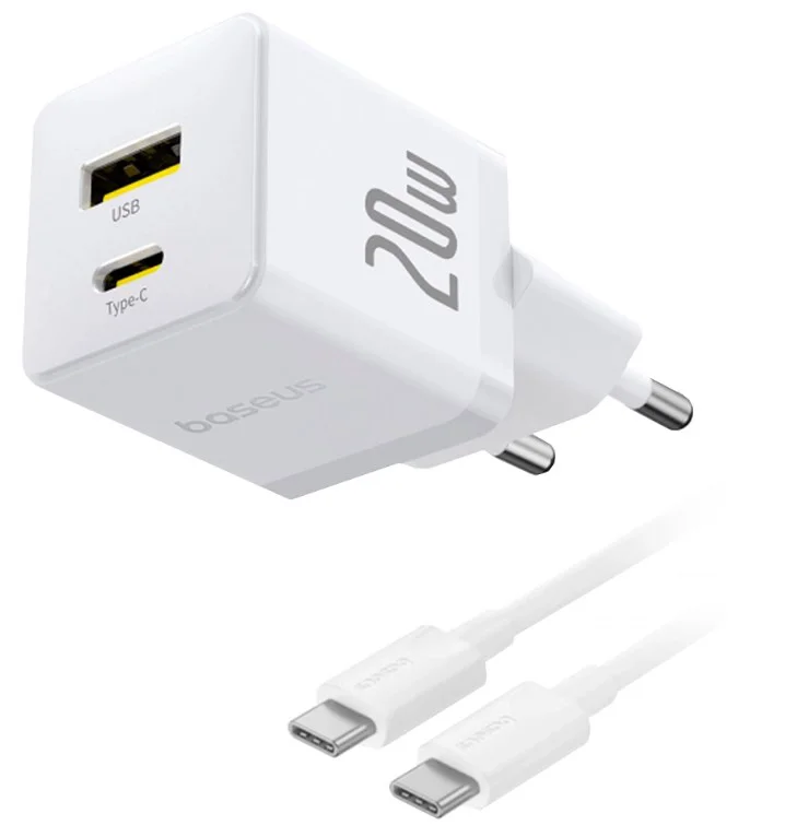 Зарядное устройство Baseus Palm C+U 20W + кабель USB Type-C Moon White купить,NaN