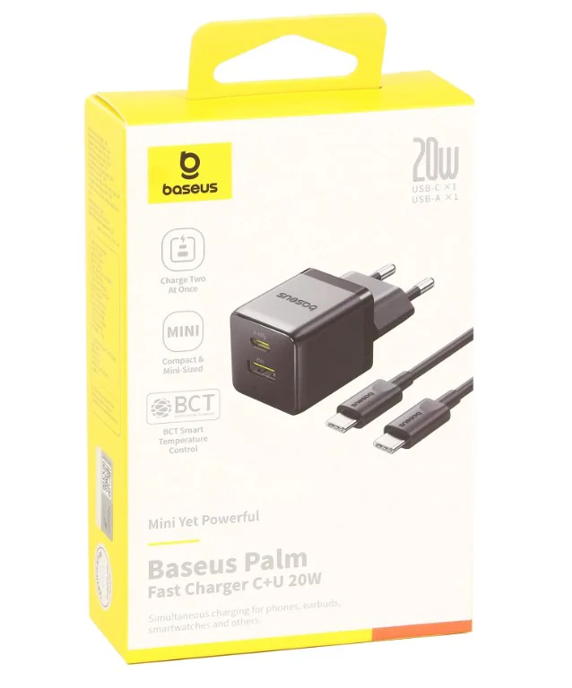 Зарядное устройство Baseus Palm C+U 20W + кабель USB Type-C CCZC20UE P10111608113-01 Cluster Black