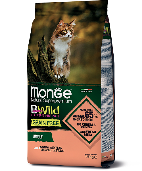 Сухой корм Monge Bwild Grain Free с лососем и горохом 1.5кг