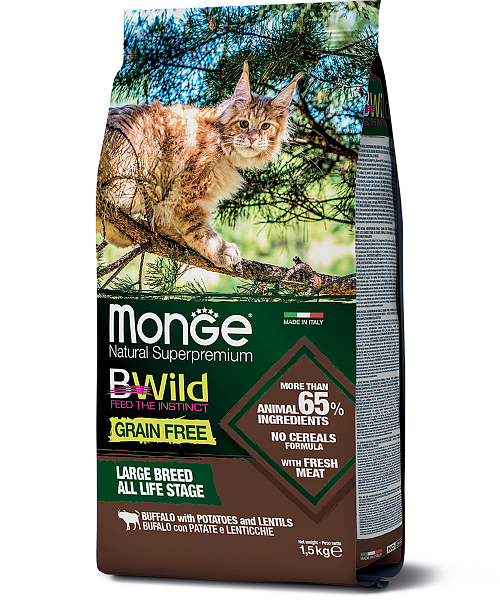Сухой корм Monge Bwild Grain Free с мясом буйвола чечевицей и картофелем 1.5кг купить,NaN