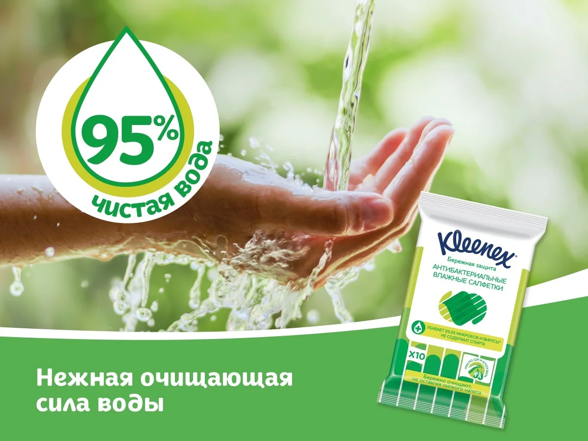 Влажные салфетки Kleenex бережная защита антибактериальные 10 шт купить,NaN