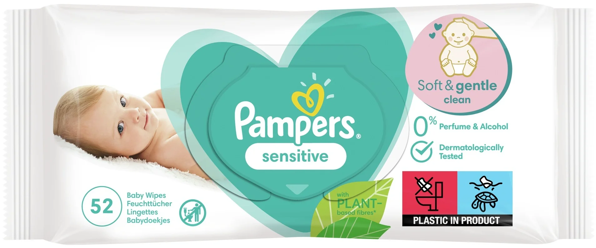 Влажные салфетки детские Pampers Sensitive 52 шт купить,NaN