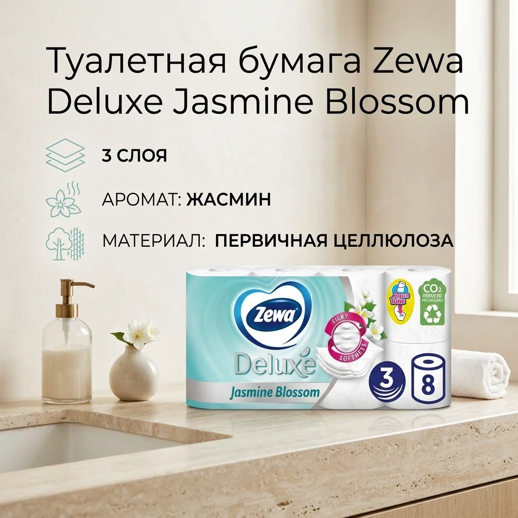 Туалетная бумага Zewa Deluxe Jasmine Blossom 8 шт купить,NaN