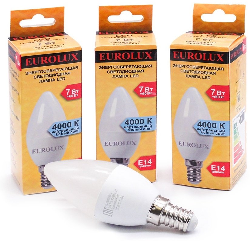 Eurolux 7W Е14, светодиодная, нейтральный белый купить,0