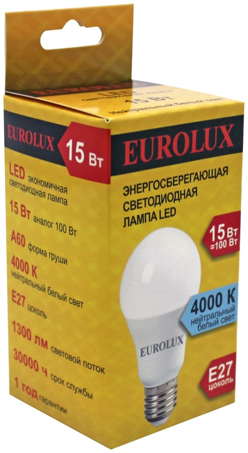 Eurolux 15W E27, светодиодная, нейтральный белый купить,NaN