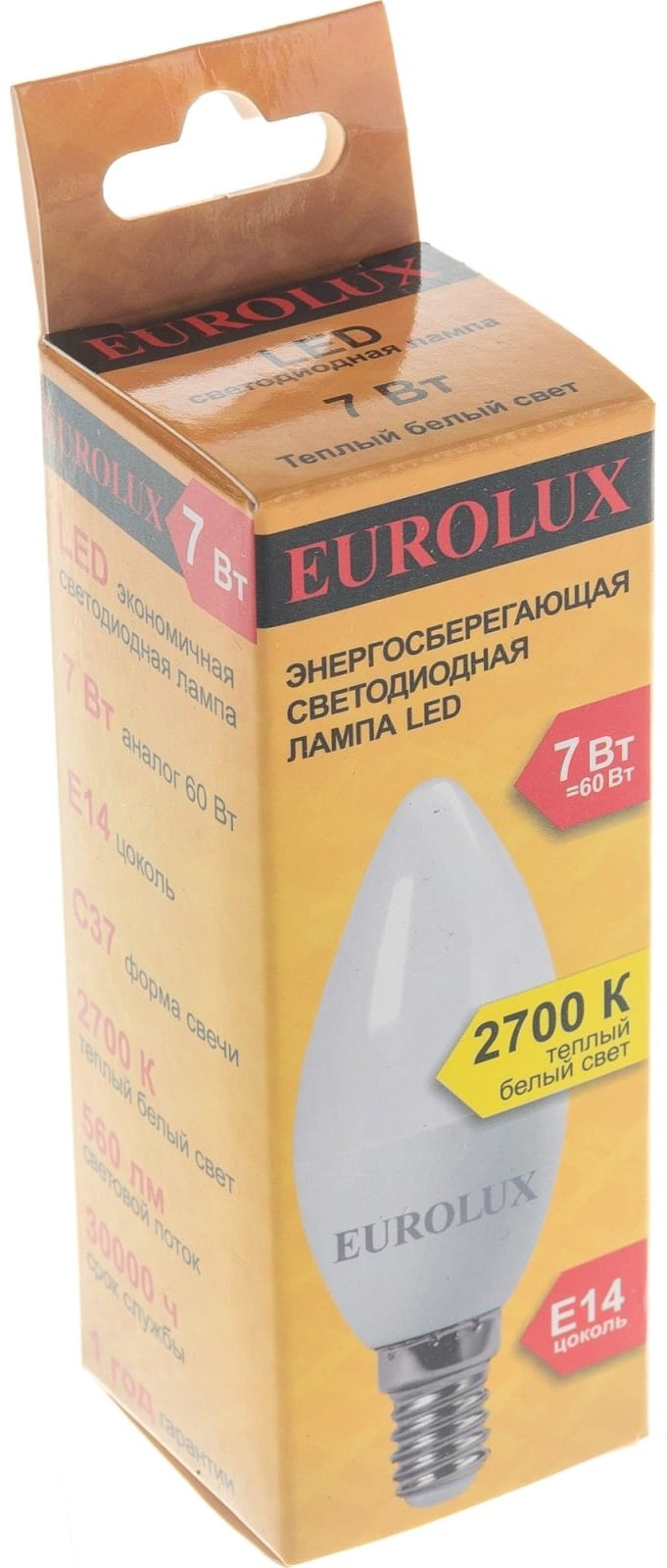 Eurolux 7W Е14, светодиодная, желтый купить,NaN