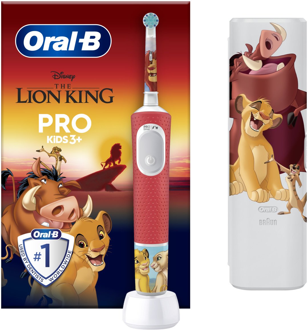 Электрическая щетка Oral-B электрическая Pro Kids Король Лев щетина мягкая красный