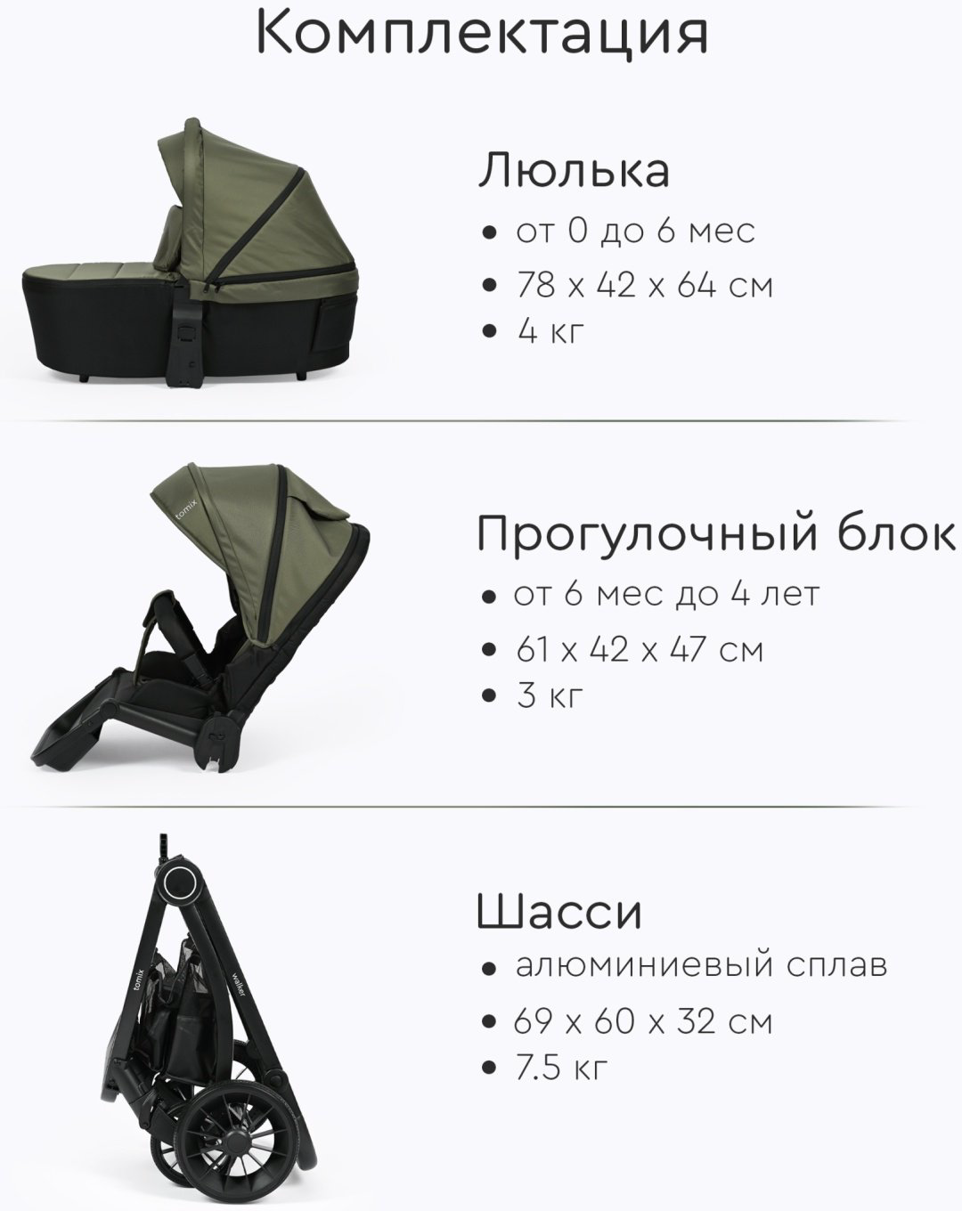 Коляска универсальная 2 в 1 TOMIX Walker, зеленый купить,NaN