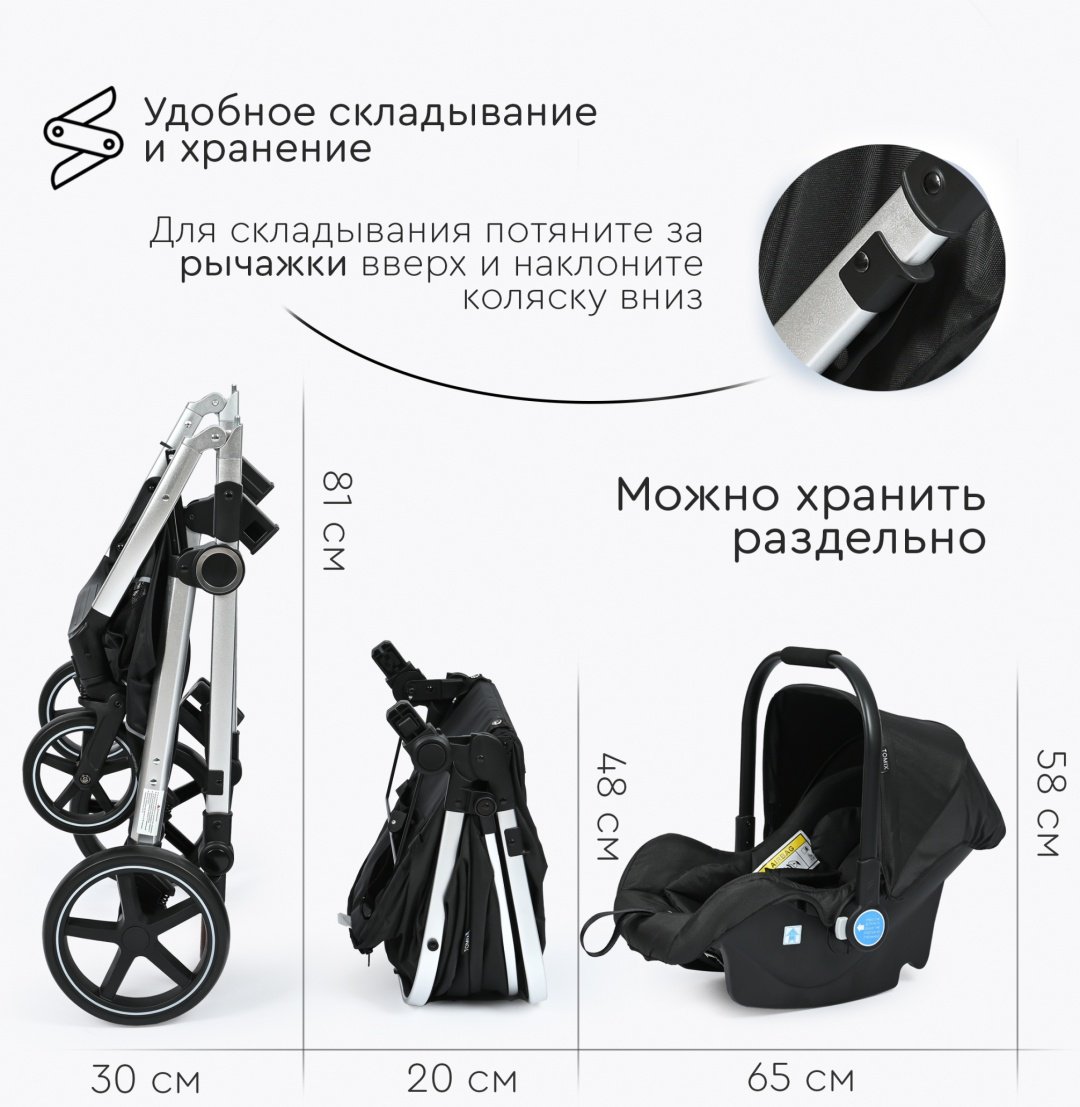 Коляска универсальная 3 в 1 TOMIX Sunny, черный купить,0