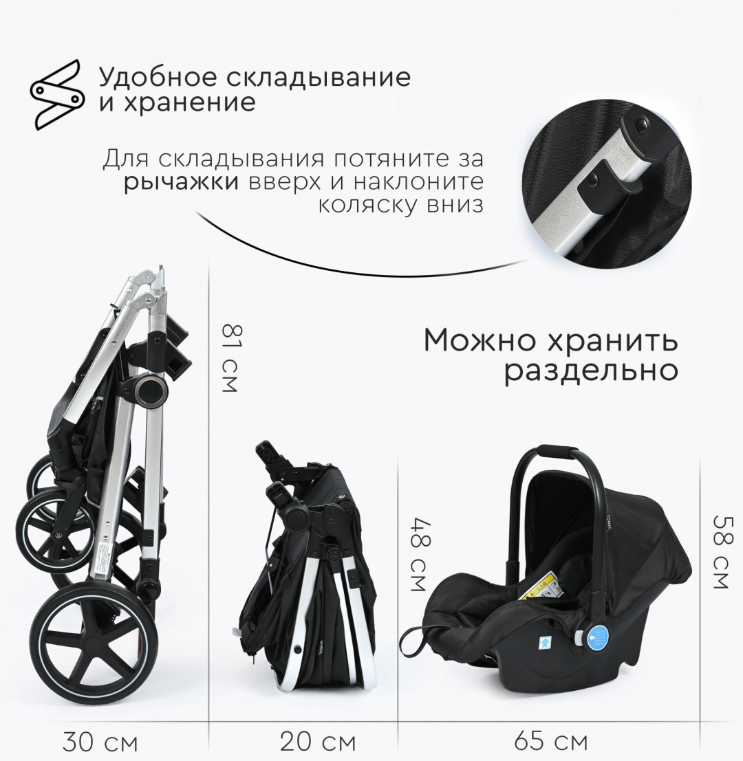 Коляска универсальная 3 в 1 TOMIX Sunny, черный купить,NaN