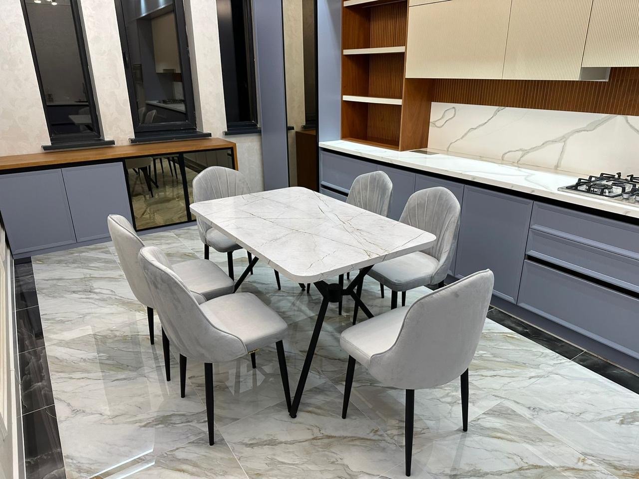 Комплект KADI, стол 130х80 см &#43; 6 стульев, черный, белый купить,0