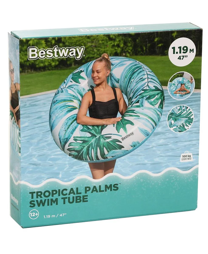Круг надувной Bestway Tropical Palms 36237 119 см бело-зелёный
