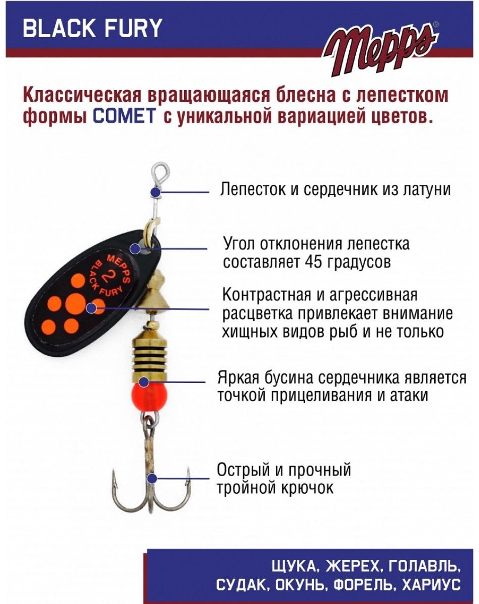 Блесна Mepps Black Fury Orange №2# 4.5г. NR Black 1 шт купить,NaN