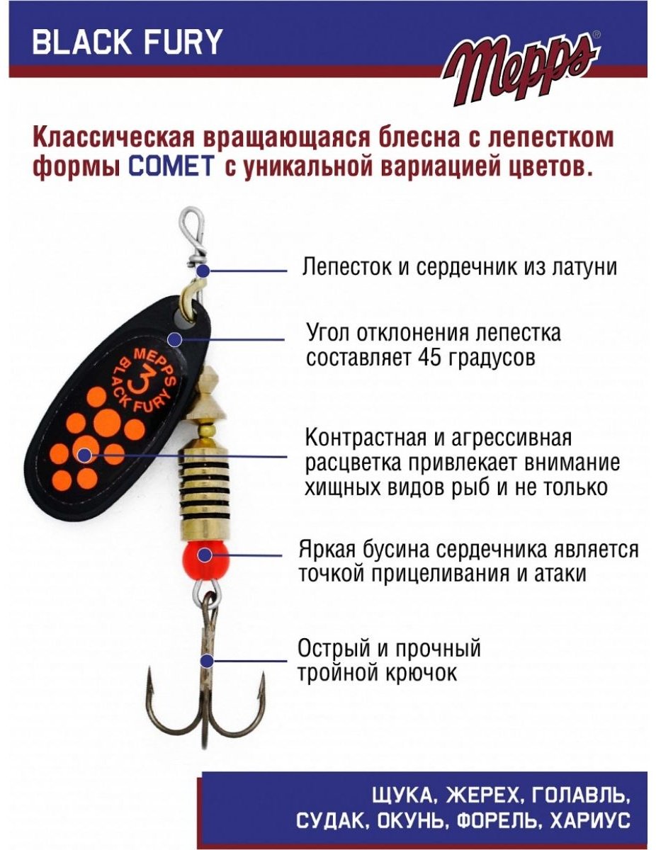 Блесна Mepps Black Fury Orange №3# 6.5г. NR Black 1 шт купить,NaN
