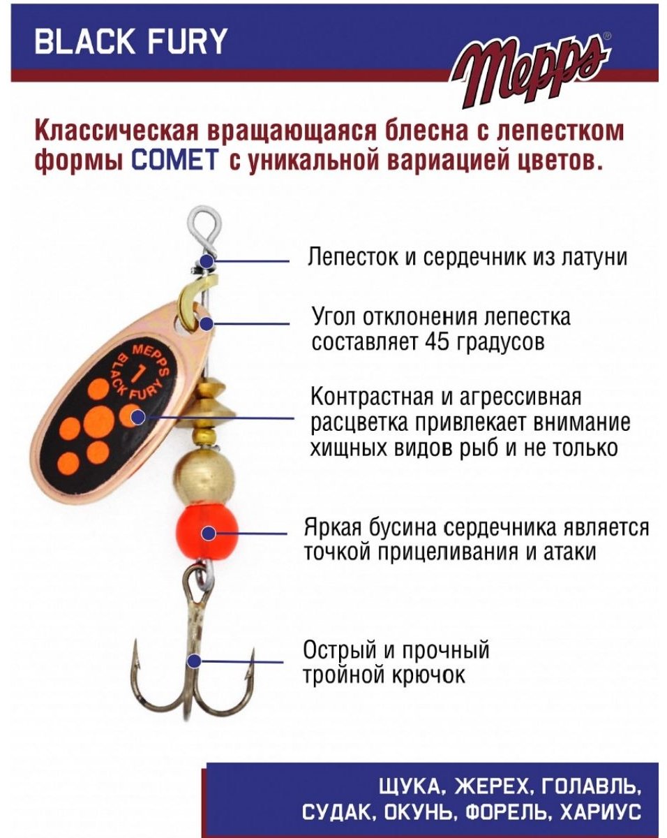 Блесна Mepps Black Fury Orange №1# 3.5г. CU Copper 1 шт купить,NaN