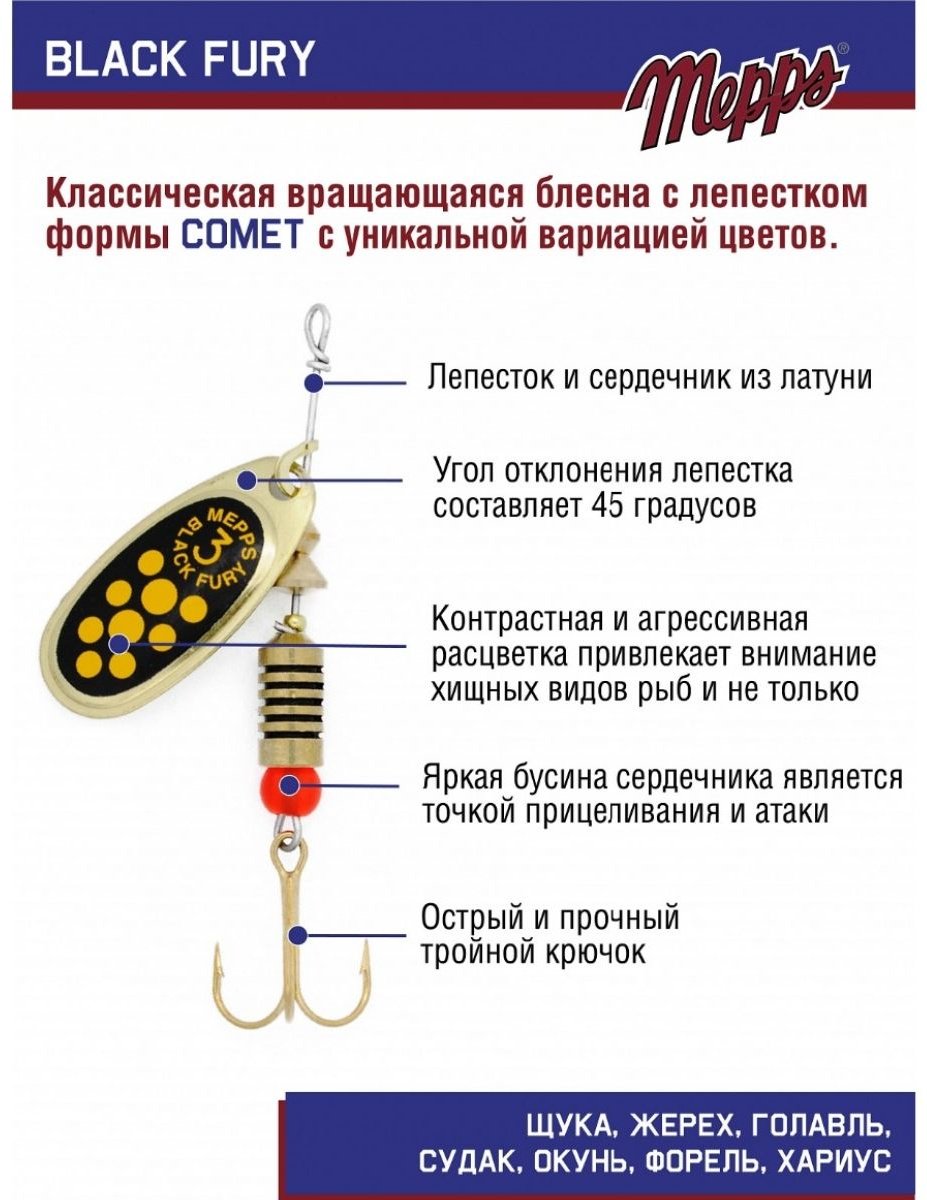 Блесна Mepps Black Fury Jaune №3# 6.5г. OR Gold 1 шт купить,NaN