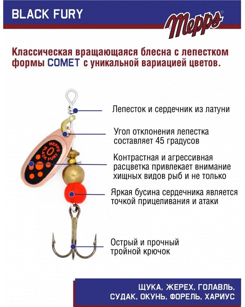 Блесна Mepps Black Fury Orange №0# 2г. CU Copper 1 шт купить,NaN