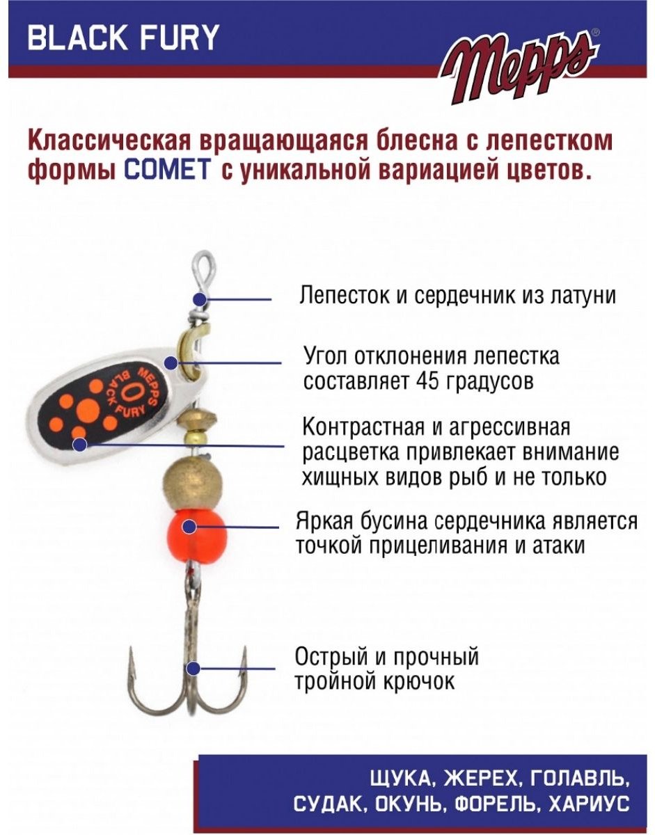 Блесна Mepps Black Fury Orange №0# 2г. AG Silver 1 шт купить,NaN