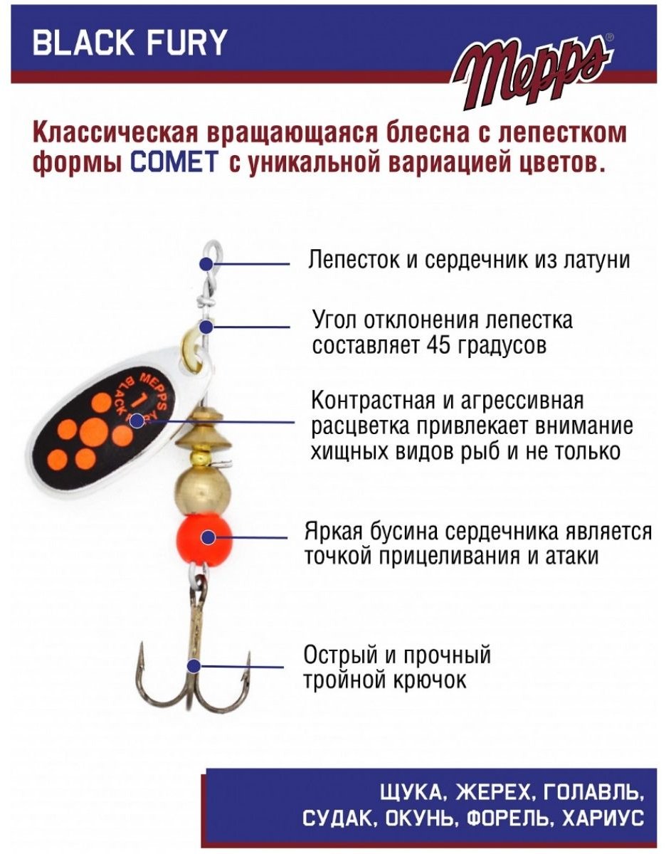 Блесна Mepps Black Fury Orange №1# 3.5г. AG Silver 1 шт купить,NaN