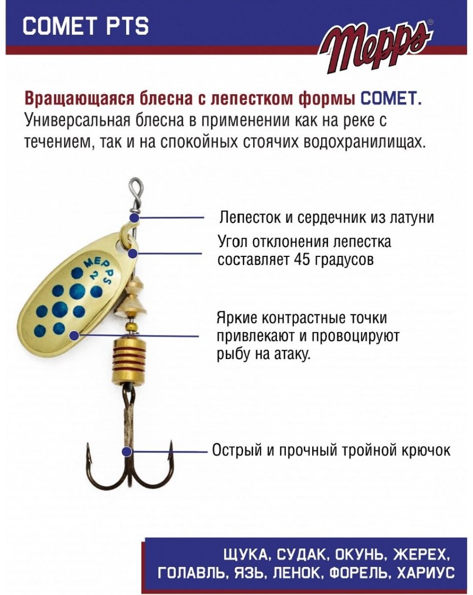 Блесна Mepps Comet PTS Bleus №2# 4.5г. OR Gold 1 шт купить,NaN