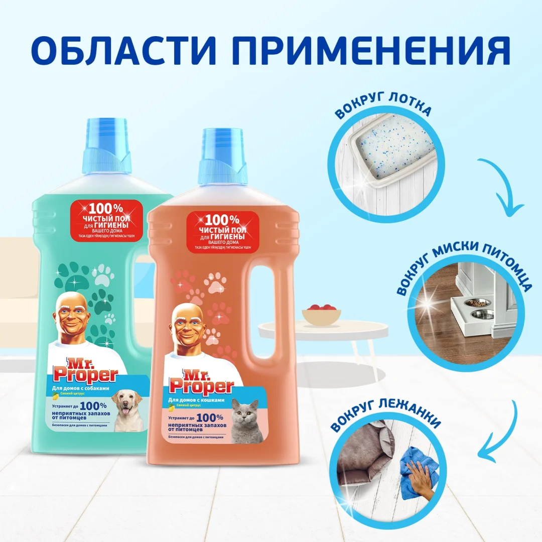 Средство для полов и стен Mr Proper для домов с кошками 1л купить,NaN
