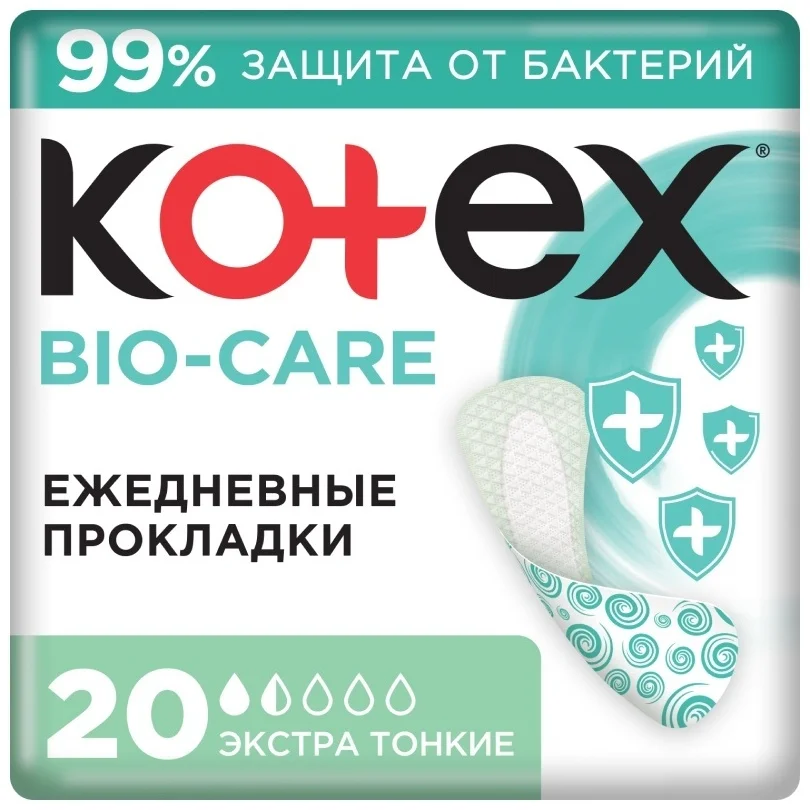 Прокладки ежедневные Kotex Bio-Care защита от бактерий 20 шт купить,NaN