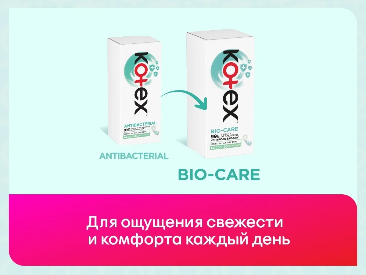 Прокладки ежедневные Kotex Bio-Care защита от бактерий 20 шт купить,NaN