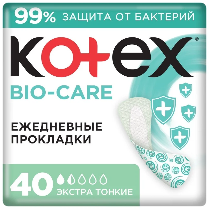 Прокладки ежедневные Kotex Bio-Care защита от бактерий 40 шт купить,NaN