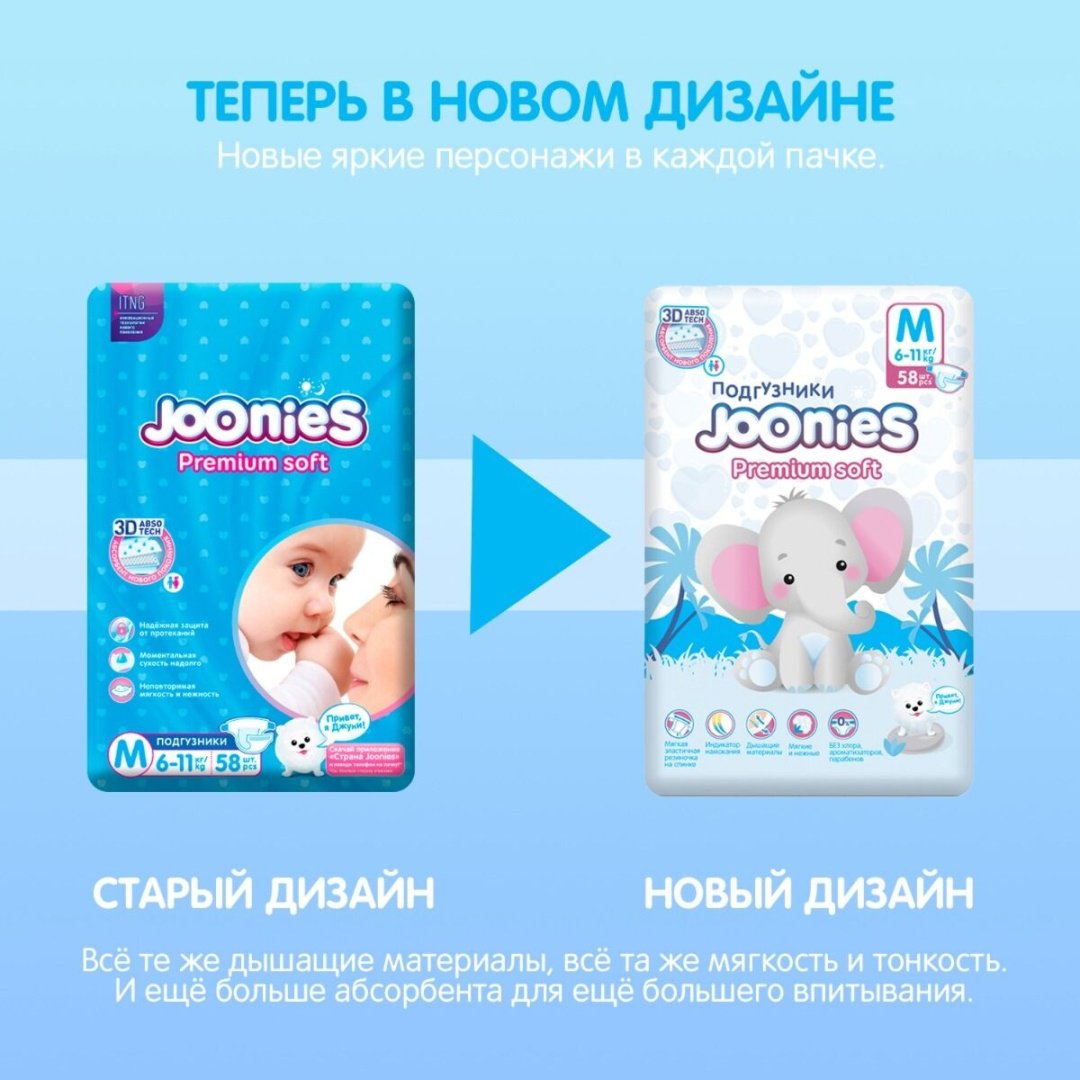 Подгузники Joonies Premium M, 58 шт купить,0