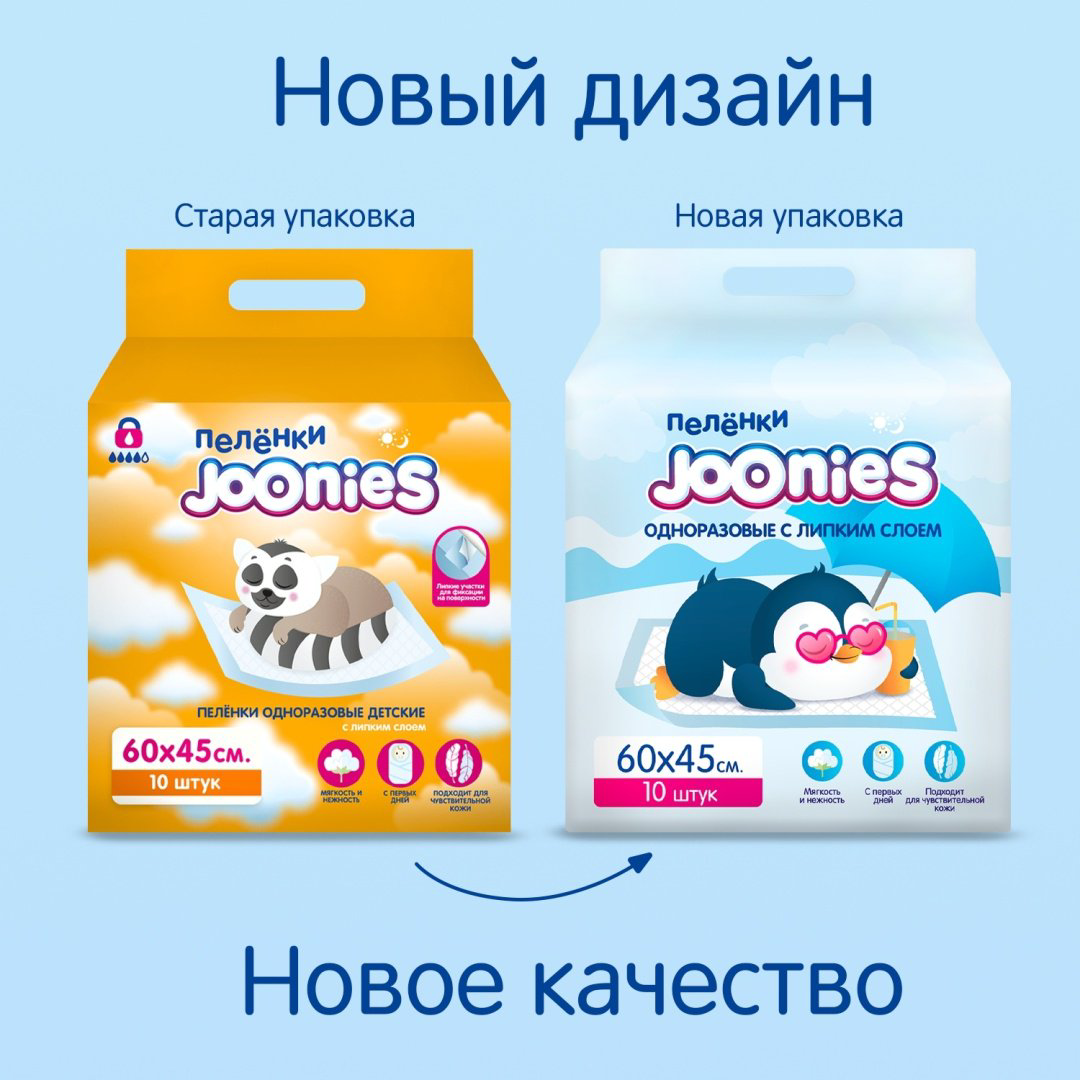 Пеленка одноразовая Joonies 1443667, 10 шт, 45x60 см купить,NaN