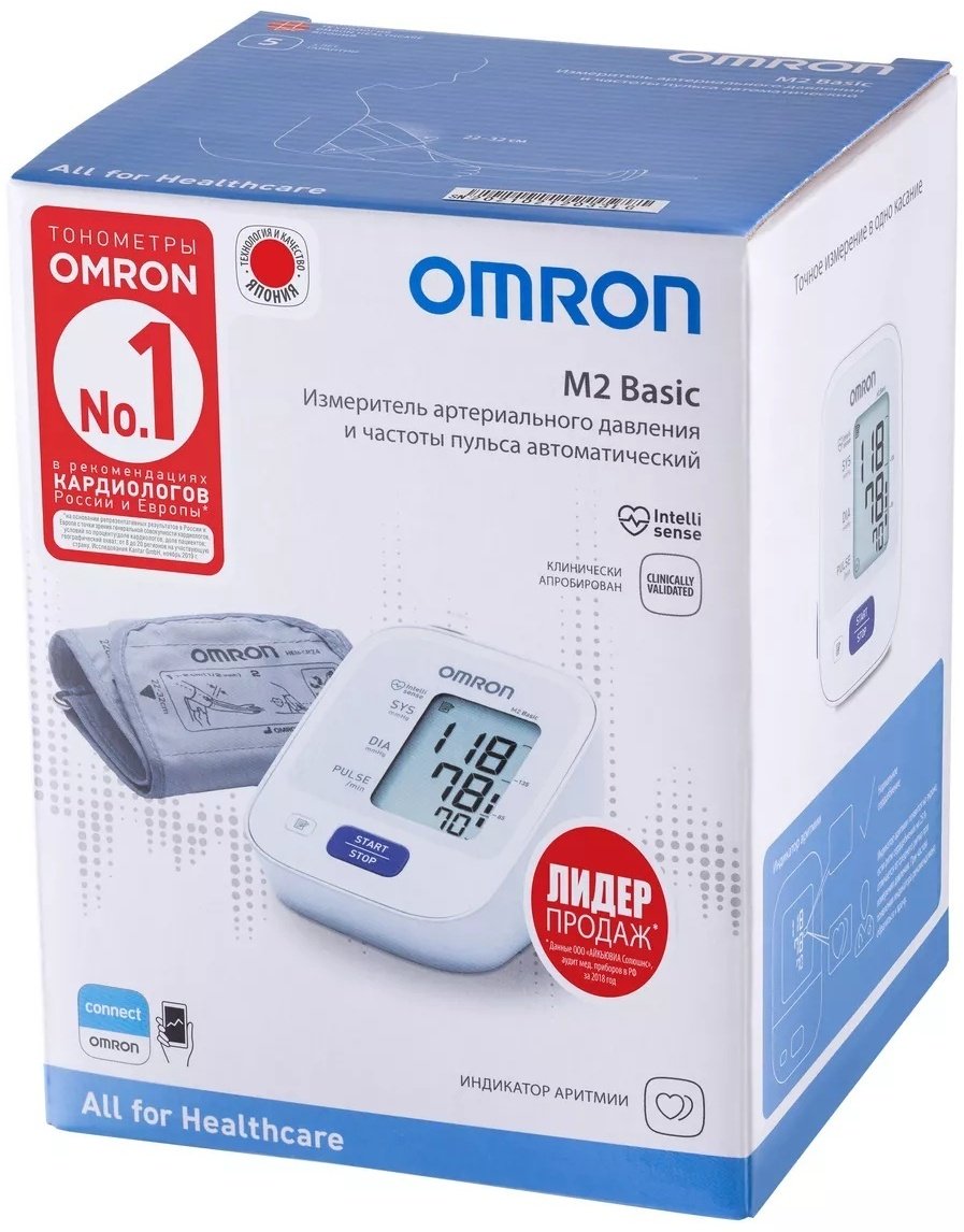 Тонометр автоматический Omron M2 Basic RU с веерообразной манжетой 22-32см, без адаптера питания - ForteMarket Тонометр автоматический Omron M2 Basic RU с веерообразной манжетой 22-32см, без адаптера питания купить,0