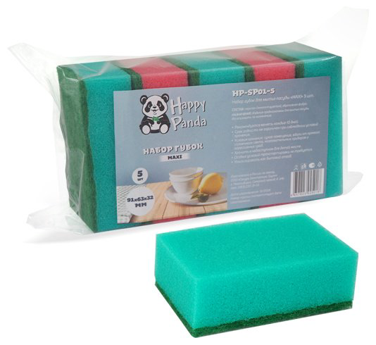 Happy Panda губка HP-SP01-5 MAXI 5 шт, поролон, абразив купить,NaN