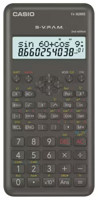 CASIO FX-82MS-2-W-EH-D, 10+2-разрядный, черный