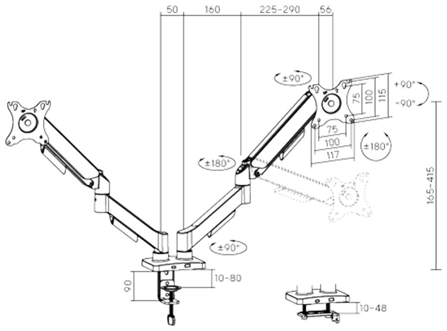 Крепление для монитора Brateck LDT97-C024 черный купить,NaN