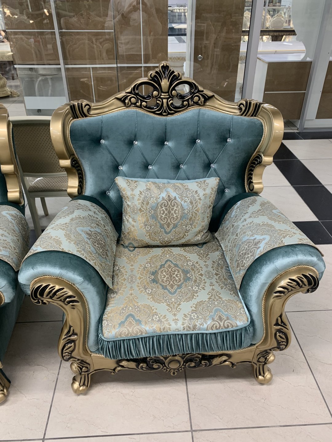 Диван Фараон, 220х90 см, обивка велюр, зеленый купить,0