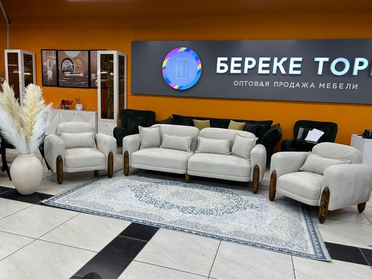 Минотти комплект (2 кресла, диван прямой) обивка букле, светло серый