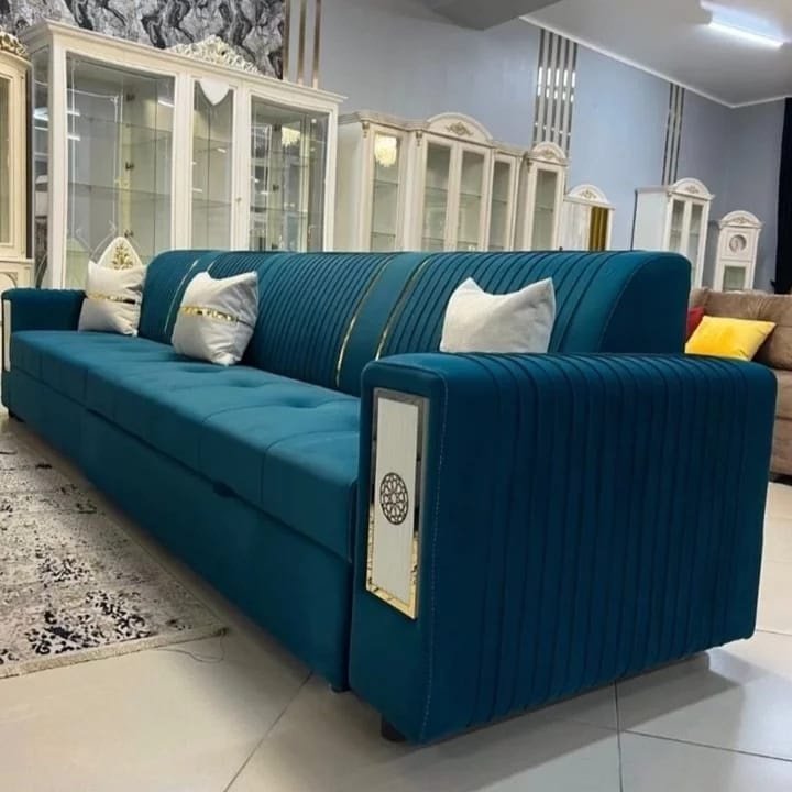 Диван прямой РИМ946150, 370х85 см, обивка велюр, синий купить,0