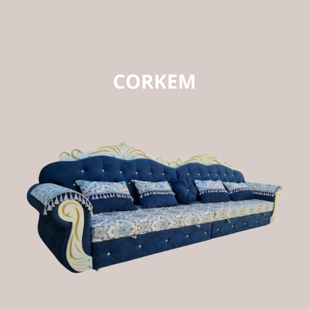 Диван CORKEM Авангард, 380х70 см, обивка велюр, синий