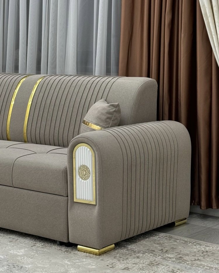 Диван L, 400х98 см, обивка велюр, бежевый - ForteMarket Диван L, 400х98 см, обивка велюр, бежевый купить,0