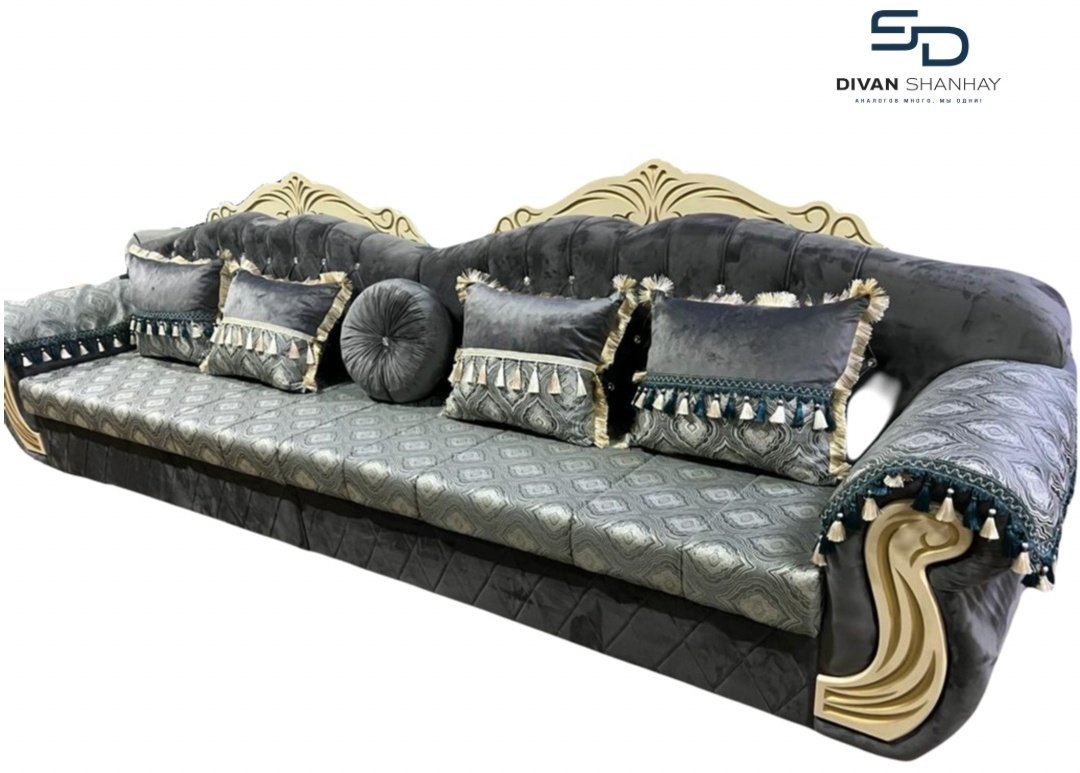 Диван прямой Divan Shanhay Шах-03, 400х75 см, обивка комбинированная, серый
