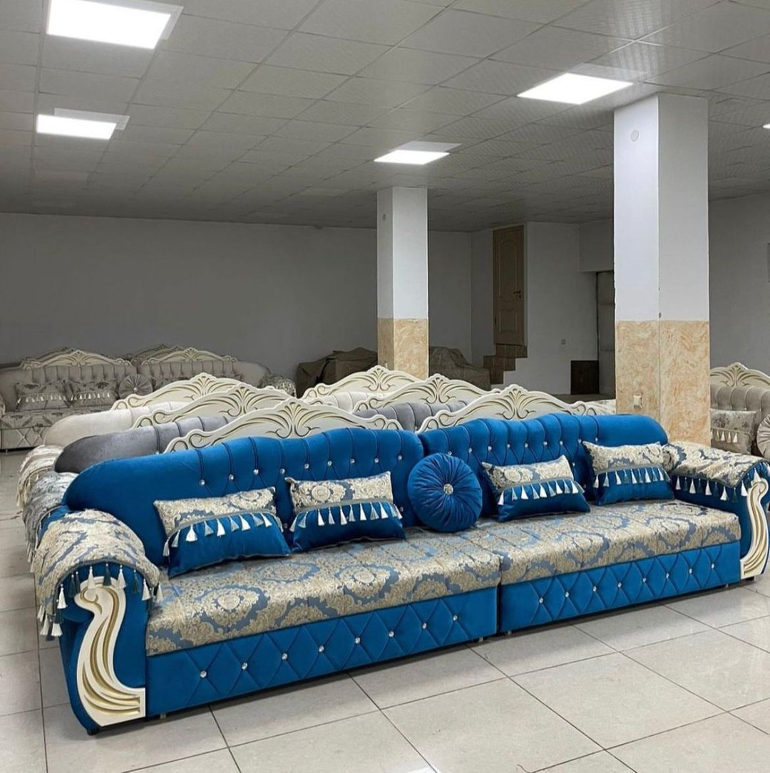 Диван OTAU-MEBEL Авангард, 400х70 см, обивка велюр, синий купить,NaN